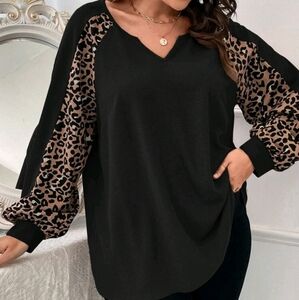 Black Leopard Sleeve Women's Top